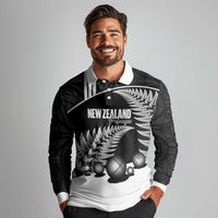 Custom New Zealand Silver Fern Petanque Long Sleeve Polo Shirt Aotearoa Maori Pattern LT14 - Polynesian Pride