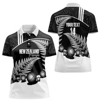 Custom New Zealand Silver Fern Petanque Women Polo Shirt Aotearoa Maori Pattern