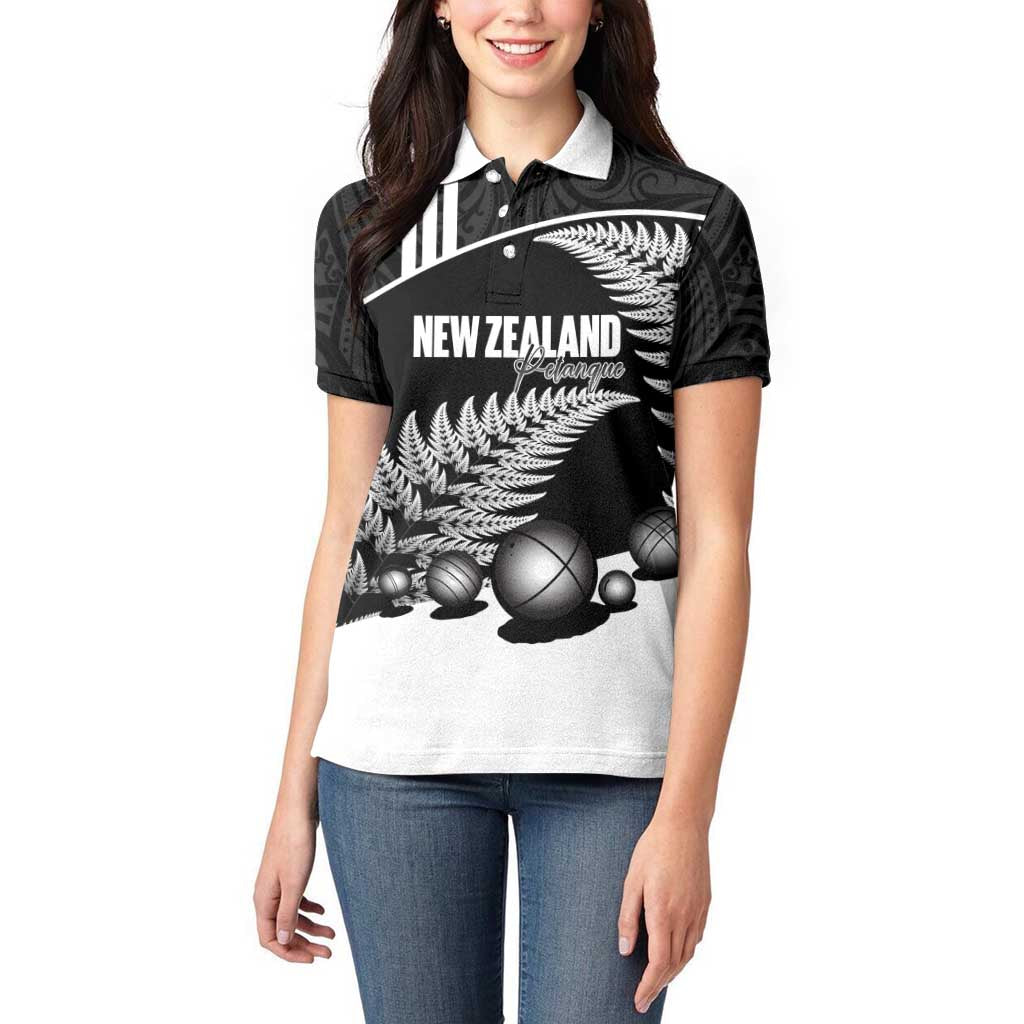 Custom New Zealand Silver Fern Petanque Women Polo Shirt Aotearoa Maori Pattern