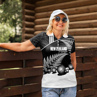 Custom New Zealand Silver Fern Petanque Women Polo Shirt Aotearoa Maori Pattern