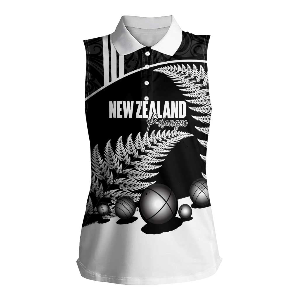 Custom New Zealand Silver Fern Petanque Women Sleeveless Polo Shirt Aotearoa Maori Pattern