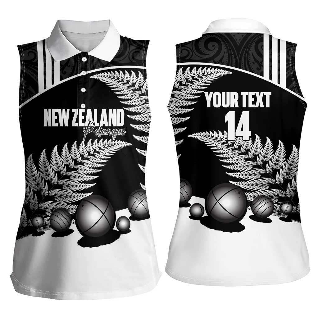Custom New Zealand Silver Fern Petanque Women Sleeveless Polo Shirt Aotearoa Maori Pattern