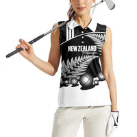 Custom New Zealand Silver Fern Petanque Women Sleeveless Polo Shirt Aotearoa Maori Pattern