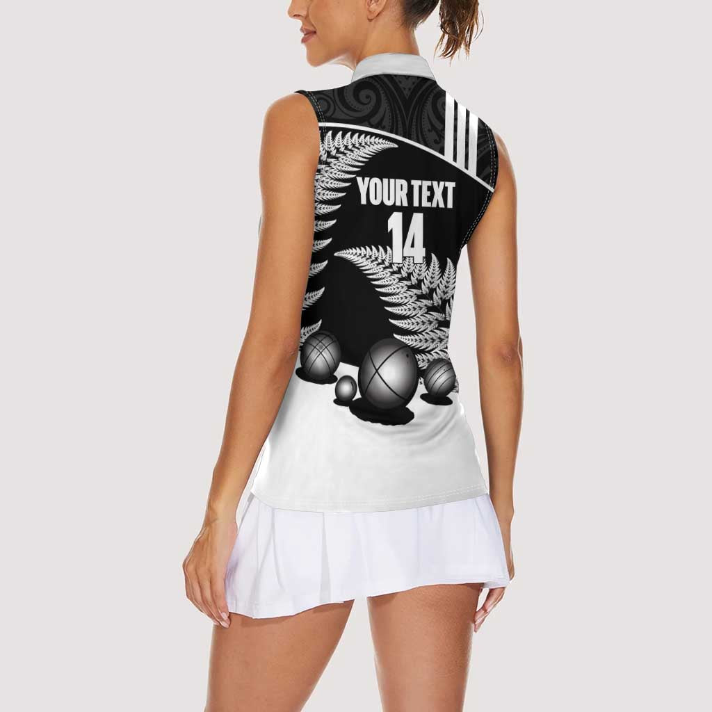 Custom New Zealand Silver Fern Petanque Women Sleeveless Polo Shirt Aotearoa Maori Pattern