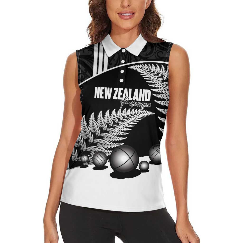 Custom New Zealand Silver Fern Petanque Women Sleeveless Polo Shirt Aotearoa Maori Pattern