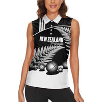 Custom New Zealand Silver Fern Petanque Women Sleeveless Polo Shirt Aotearoa Maori Pattern