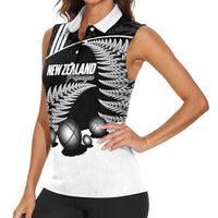 Custom New Zealand Silver Fern Petanque Women Sleeveless Polo Shirt Aotearoa Maori Pattern