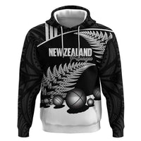 Custom New Zealand Silver Fern Petanque Zip Hoodie Aotearoa Maori Pattern LT14 Pullover Hoodie Black - Polynesian Pride