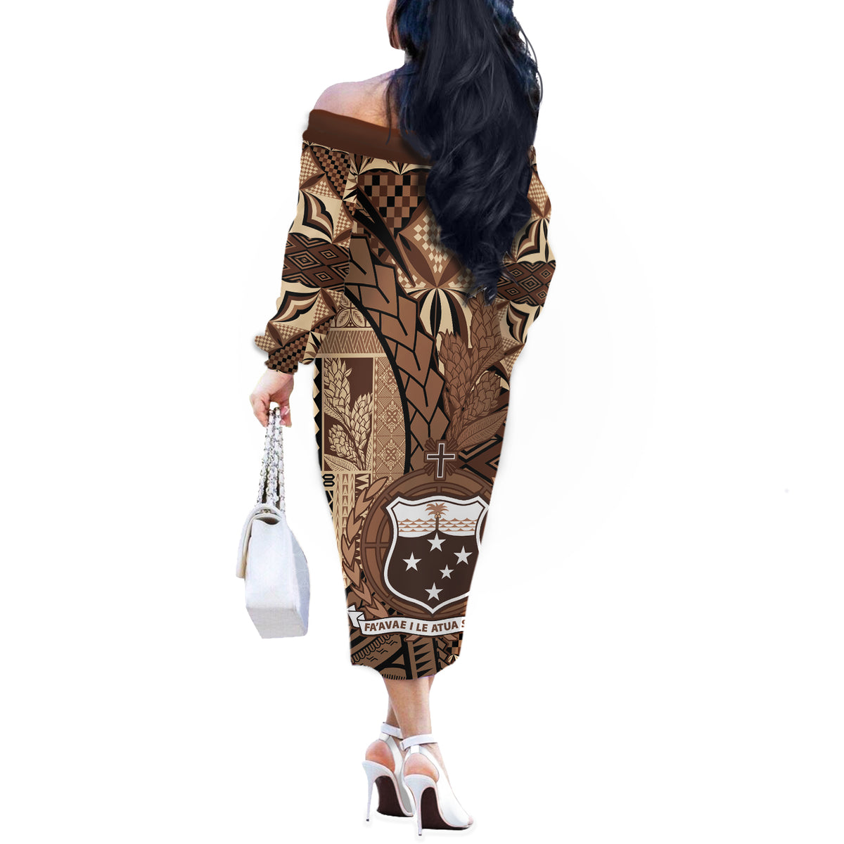 Samoa Siapo Off The Shoulder Long Sleeve Dress Happy Independence Day Vintage Vibes