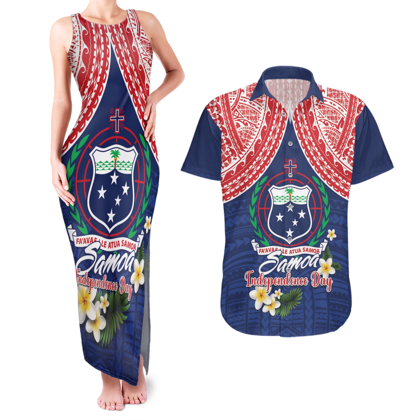 Samoan Independence Day Couples Matching Tank Maxi Dress and Hawaiian Shirt Manuia Le Tutoatasi O Samoa LT14 Blue - Polynesian Pride