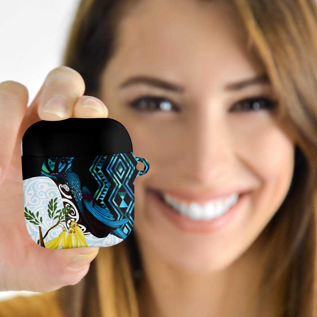 New Zealand Silver Fern Tui Bird AirPods Case Maori Kowhai Paua Shell Taniko Motifs - Polynesian Pride