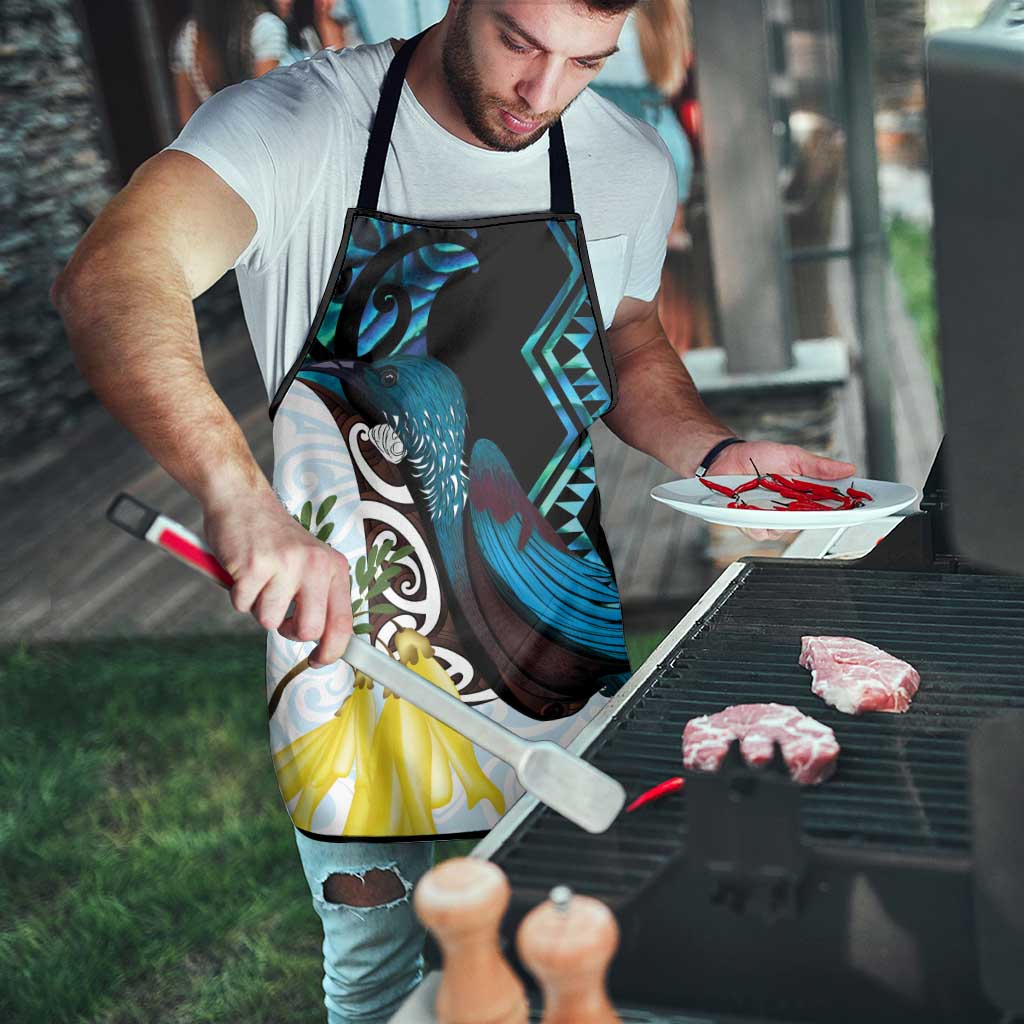 New Zealand Silver Fern Tui Bird Apron Maori Kowhai Paua Shell Taniko Motifs - Polynesian Pride