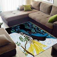 New Zealand Silver Fern Tui Bird Area Rug Maori Kowhai Paua Shell Taniko Motifs