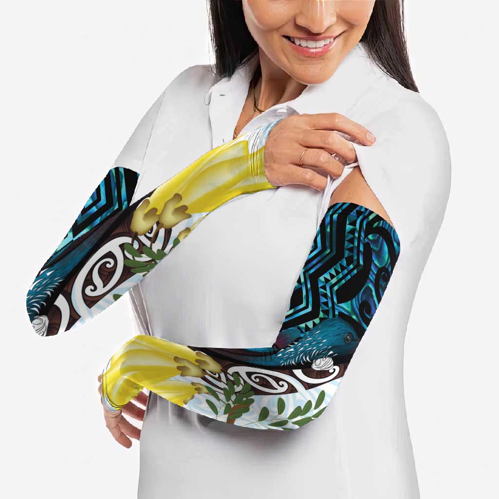 New Zealand Silver Fern Tui Bird Arm Sleeves Maori Kowhai Paua Shell Taniko Motifs - Polynesian Pride