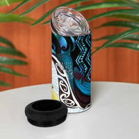 New Zealand Silver Fern Tui Bird 4 in 1 Can Cooler Tumbler Maori Kowhai Paua Shell Taniko Motifs