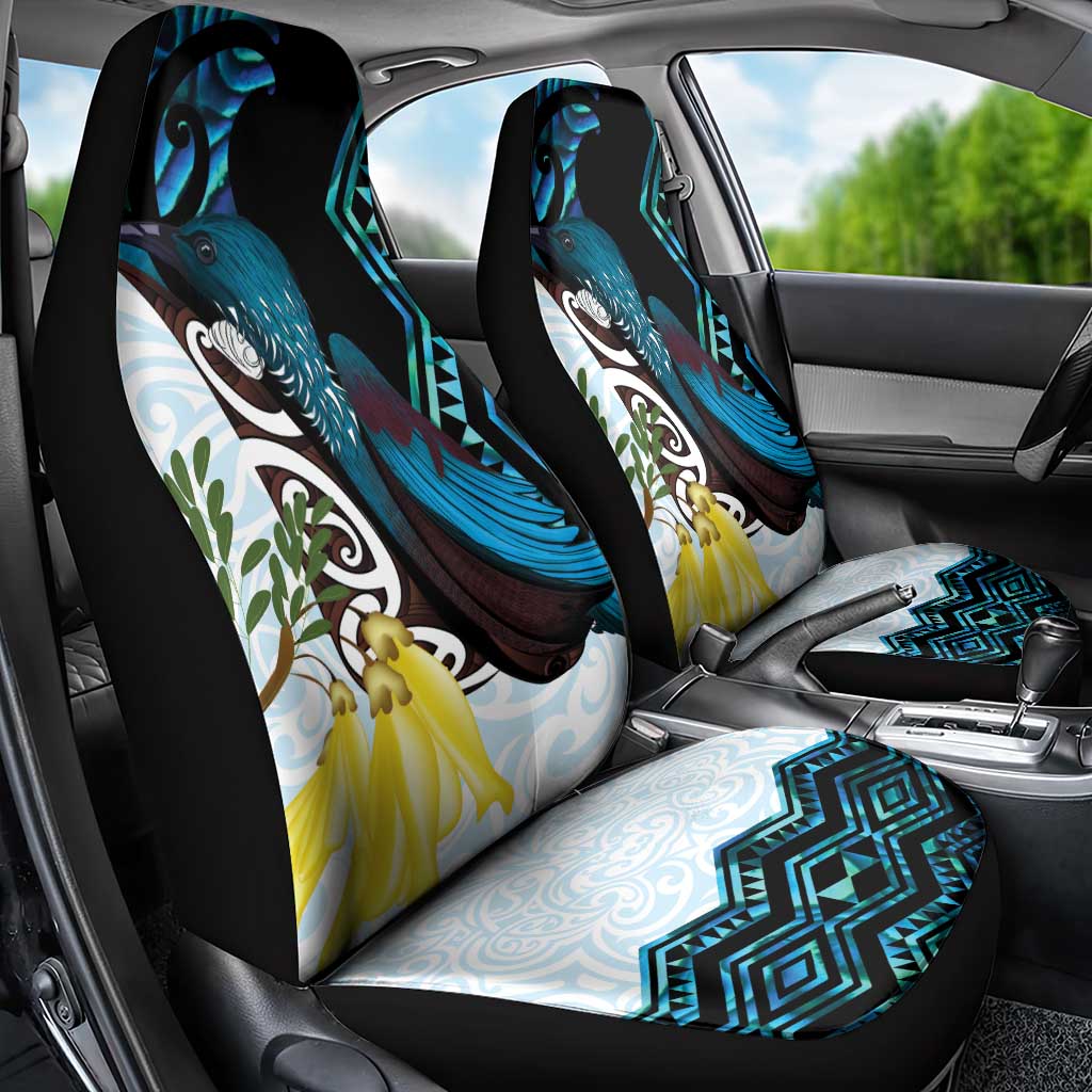 New Zealand Silver Fern Tui Bird Car Seat Cover Maori Kowhai Paua Shell Taniko Motifs