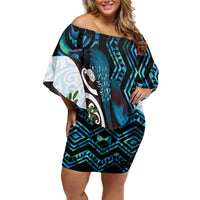 New Zealand Silver Fern Tui Bird Family Matching Off Shoulder Short Dress and Hawaiian Shirt Maori Kowhai Paua Shell Taniko Motifs