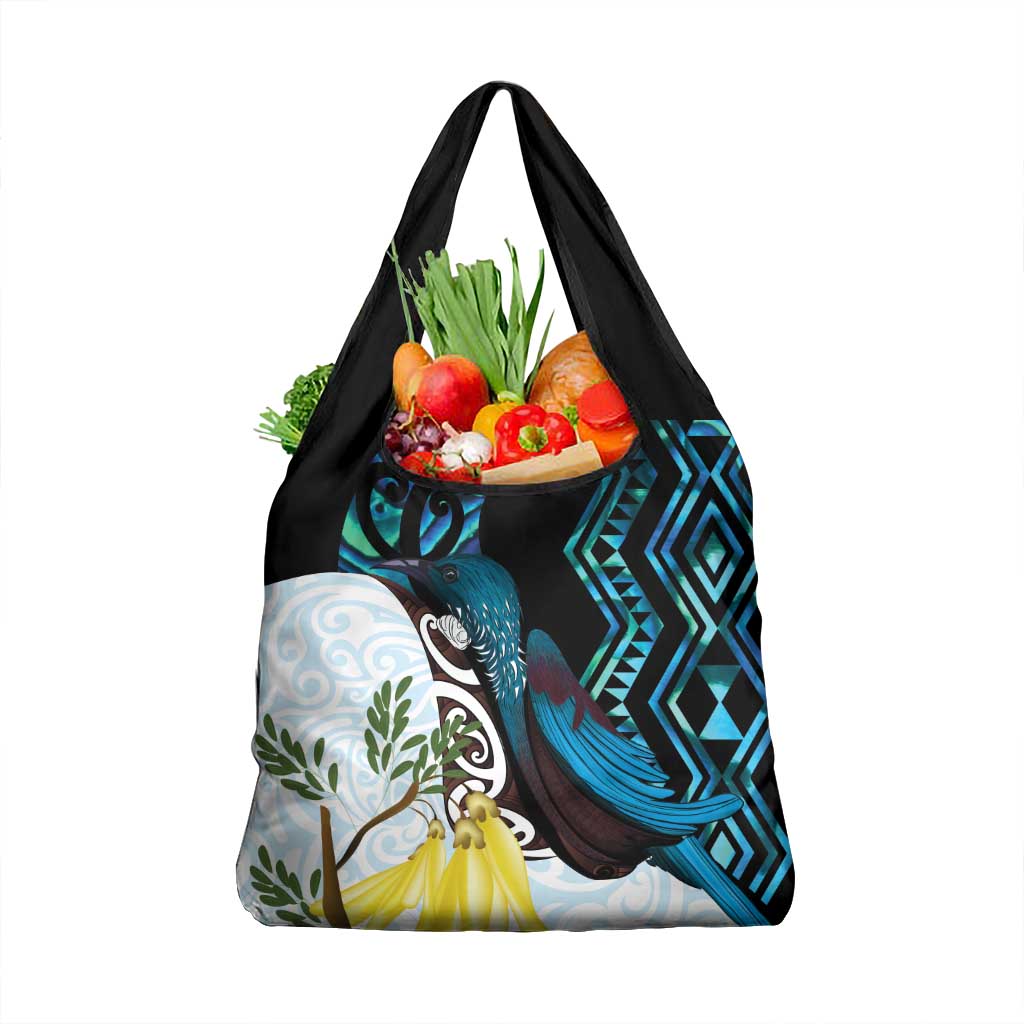 New Zealand Silver Fern Tui Bird Grocery Bag Maori Kowhai Paua Shell Taniko Motifs