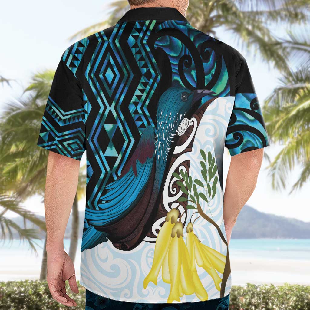 New Zealand Silver Fern Tui Bird Hawaiian Shirt Maori Kowhai Paua Shell Taniko Motifs