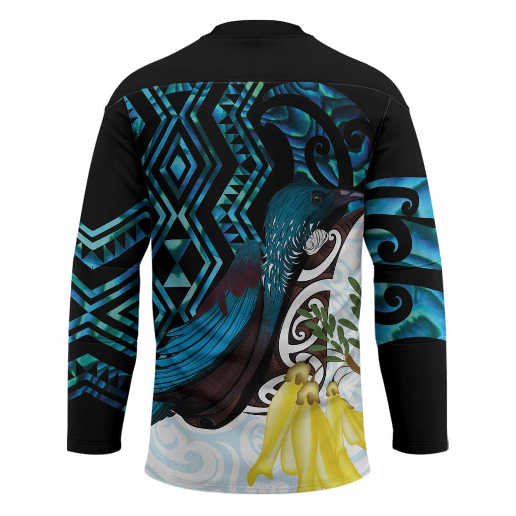 New Zealand Silver Fern Tui Bird Hockey Jersey Maori Kowhai Paua Shell Taniko Motifs - Polynesian Pride