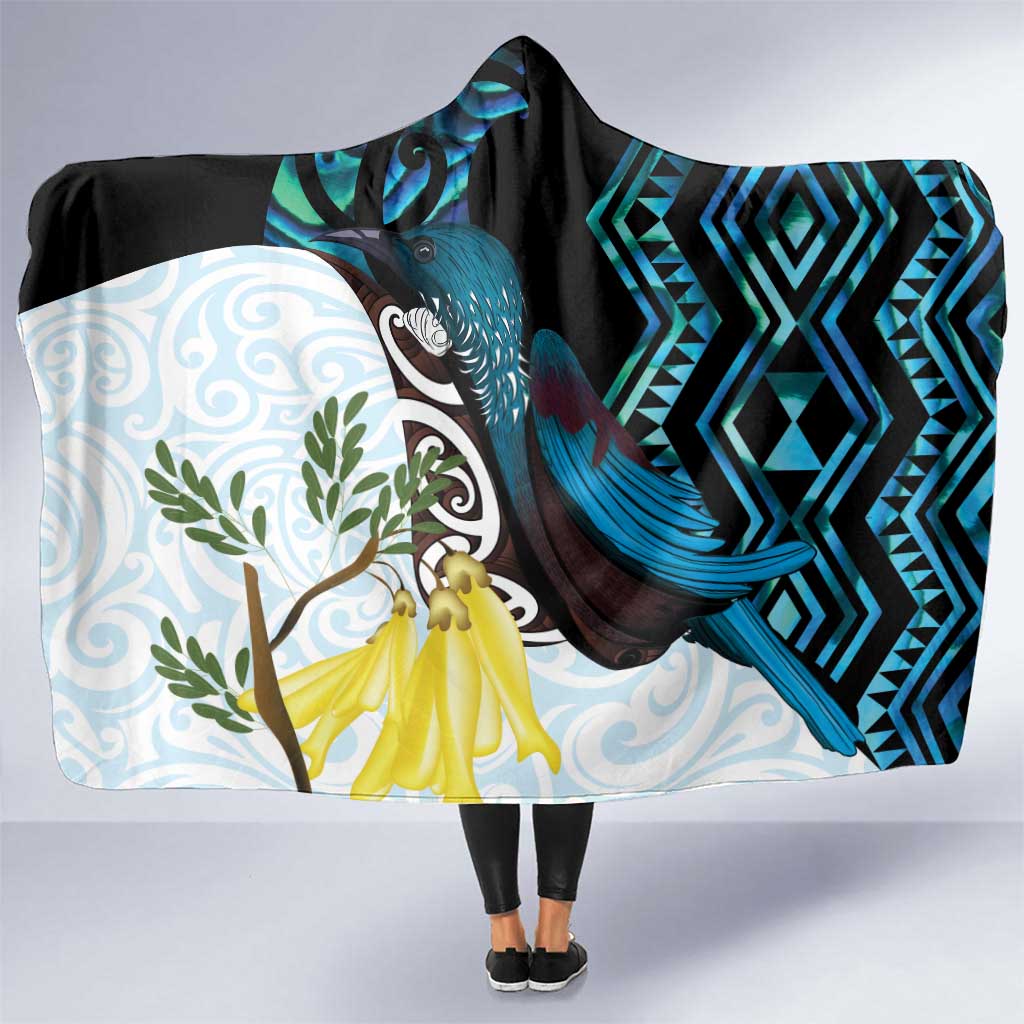 New Zealand Silver Fern Tui Bird Hooded Blanket Maori Kowhai Paua Shell Taniko Motifs
