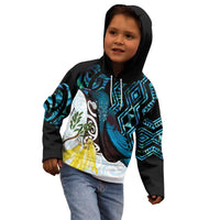 New Zealand Silver Fern Tui Bird Kid Hoodie Maori Kowhai Paua Shell Taniko Motifs