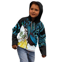 New Zealand Silver Fern Tui Bird Kid Hoodie Maori Kowhai Paua Shell Taniko Motifs