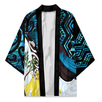 New Zealand Silver Fern Tui Bird Kimono Maori Kowhai Paua Shell Taniko Motifs - Polynesian Pride