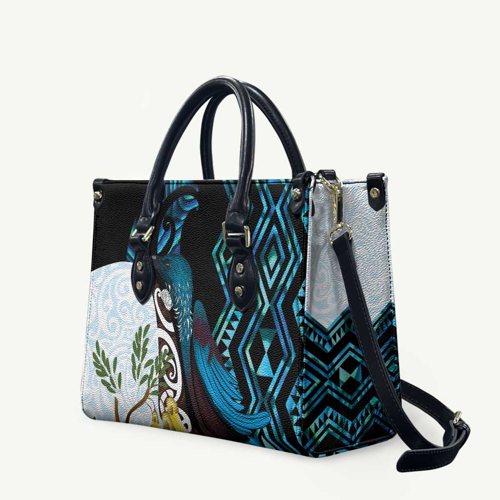 New Zealand Silver Fern Tui Bird Leather Bag Maori Kowhai Paua Shell Taniko Motifs - Polynesian Pride