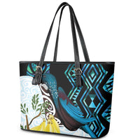 New Zealand Silver Fern Tui Bird Leather Tote Bag Maori Kowhai Paua Shell Taniko Motifs