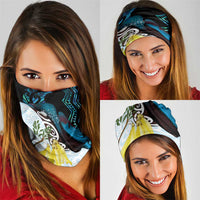 New Zealand Silver Fern Tui Bird Neck Gaiter Maori Kowhai Paua Shell Taniko Motifs - Polynesian Pride