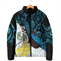 New Zealand Silver Fern Tui Bird Padded Jacket Maori Kowhai Paua Shell Taniko Motifs - Polynesian Pride