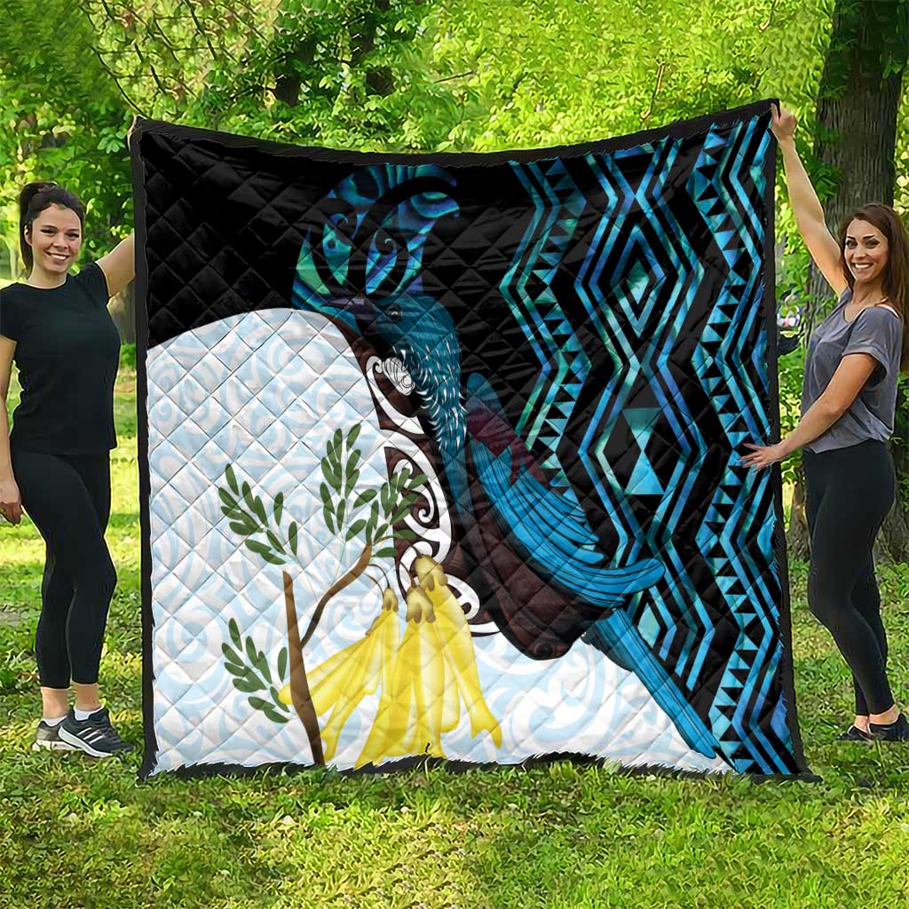New Zealand Silver Fern Tui Bird Quilt Maori Kowhai Paua Shell Taniko Motifs