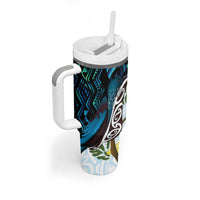 New Zealand Silver Fern Tui Bird Tumbler With Handle Maori Kowhai Paua Shell Taniko Motifs