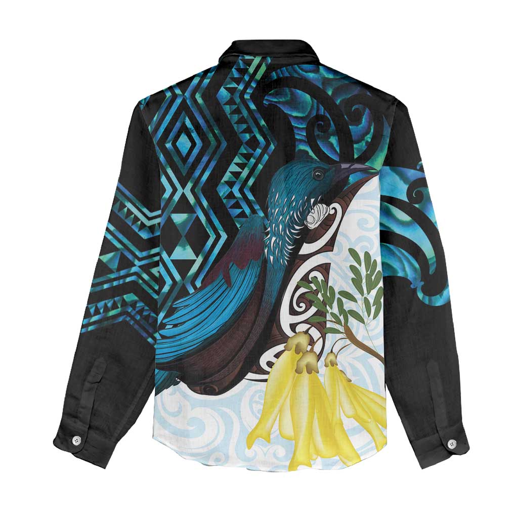 New Zealand Silver Fern Tui Bird Women Casual Shirt Maori Kowhai Paua Shell Taniko Motifs