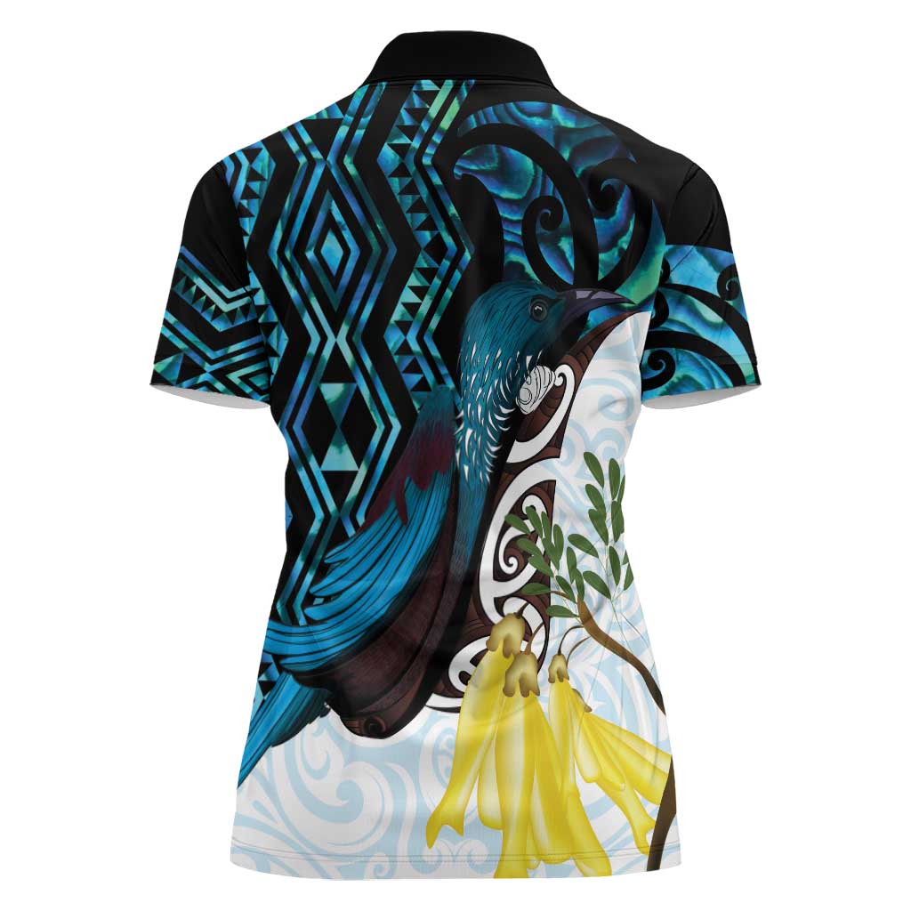 New Zealand Silver Fern Tui Bird Women Polo Shirt Maori Kowhai Paua Shell Taniko Motifs