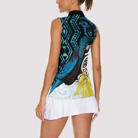 New Zealand Silver Fern Tui Bird Women Sleeveless Polo Shirt Maori Kowhai Paua Shell Taniko Motifs