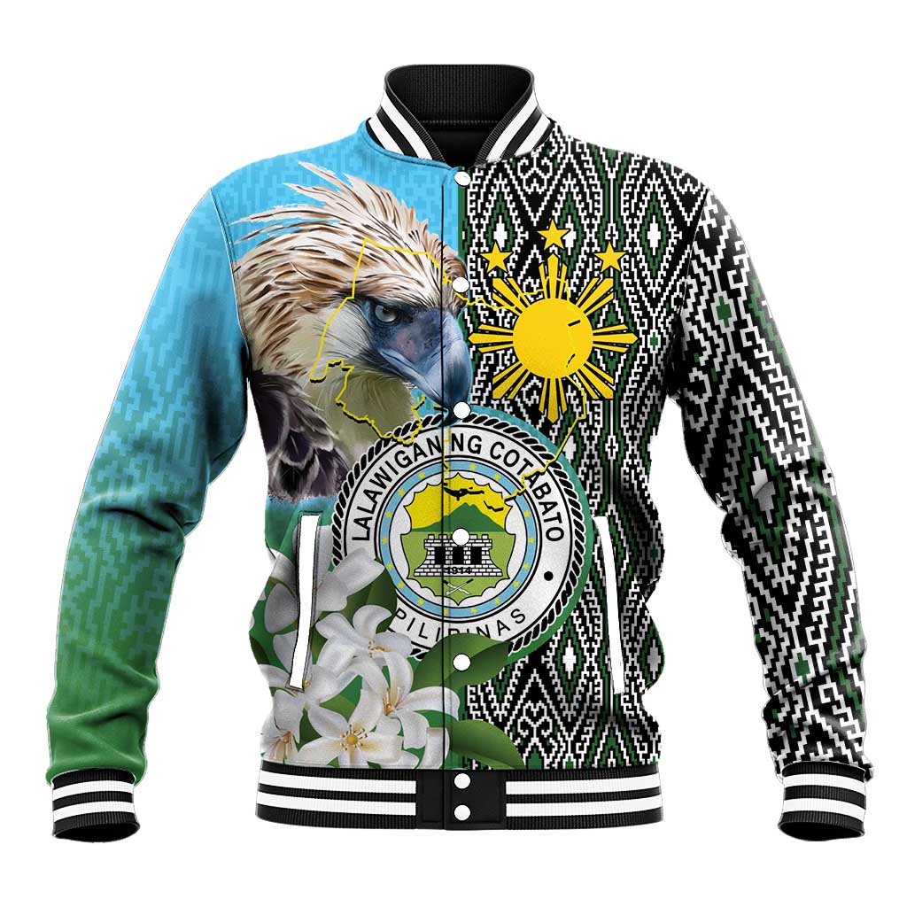 Cotabato Philippines Province Baseball Jacket Filipino Eagle Sampaguita Tinalak Pattern LT14 Unisex Blue - Polynesian Pride