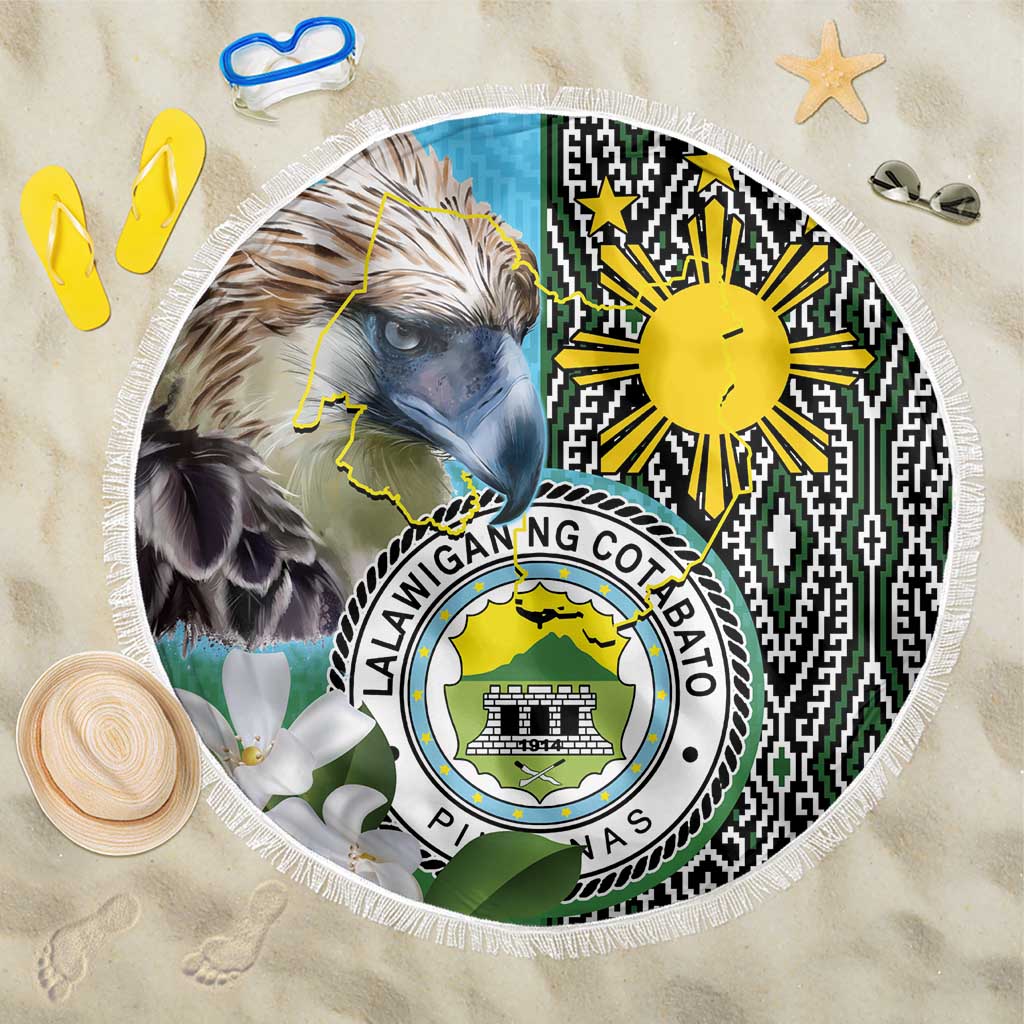 Cotabato Philippines Province Beach Blanket Filipino Eagle Sampaguita Tinalak Pattern LT14 One Size 150cm Blue - Polynesian Pride