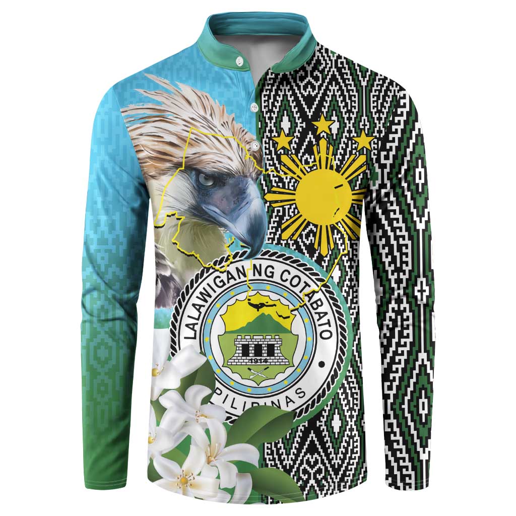 Cotabato Philippines Province Button Sweatshirt Filipino Eagle Sampaguita Tinalak Pattern LT14 Blue - Polynesian Pride