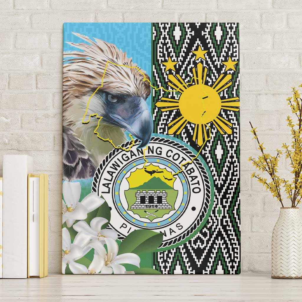 Cotabato Philippines Province Canvas Wall Art Filipino Eagle Sampaguita Tinalak Pattern LT14 Without Frame Blue - Polynesian Pride