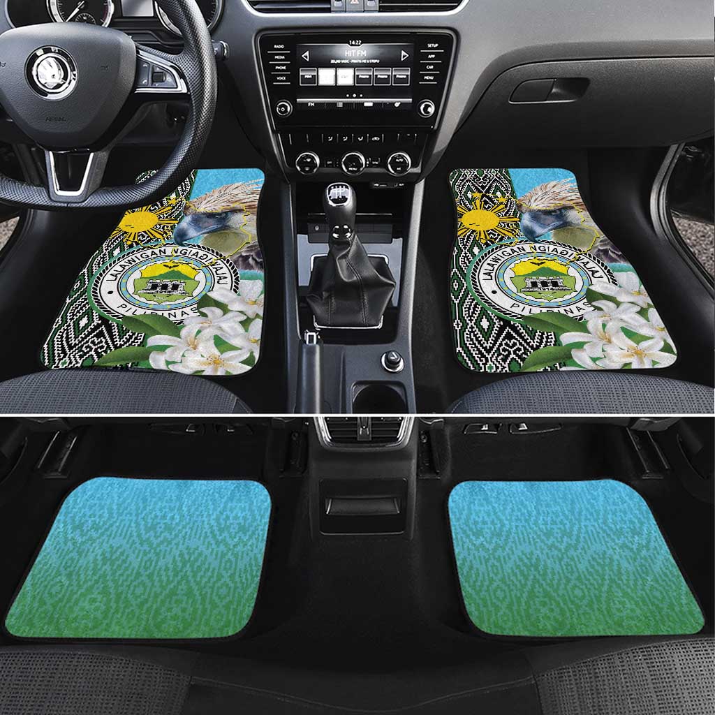 Cotabato Philippines Province Car Mats Filipino Eagle Sampaguita Tinalak Pattern LT14 Set 4pcs Blue - Polynesian Pride