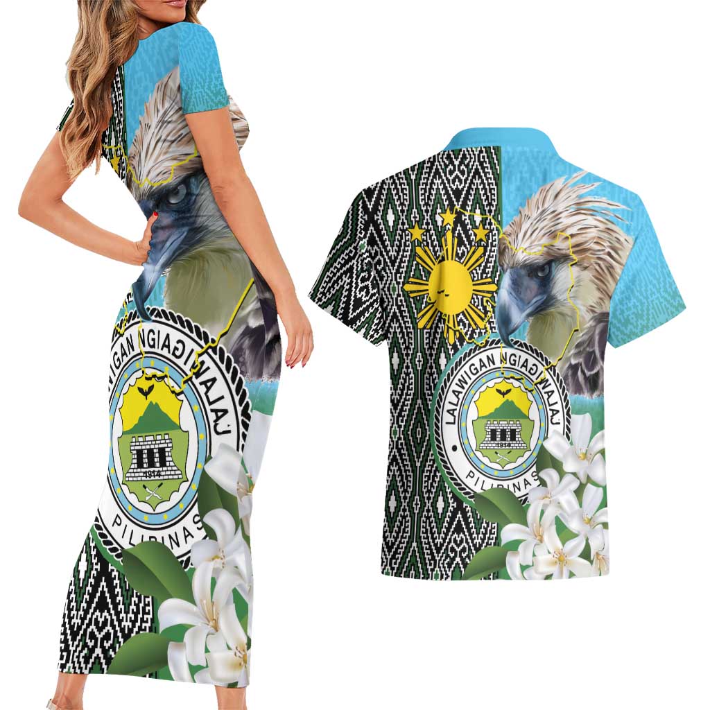 Cotabato Philippines Province Couples Matching Short Sleeve Bodycon Dress and Hawaiian Shirt Filipino Eagle Sampaguita Tinalak Pattern