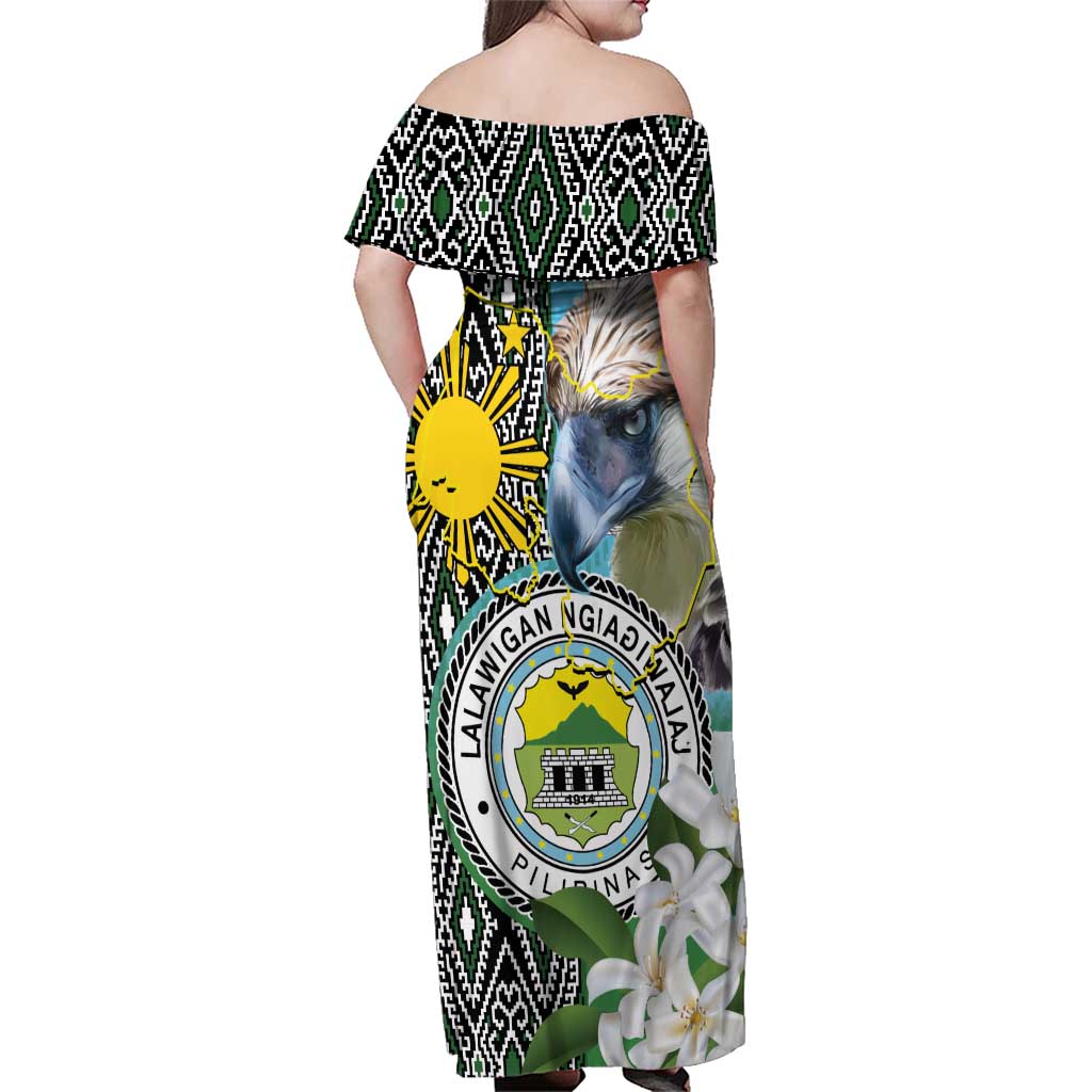 Cotabato Philippines Province Family Matching Off Shoulder Maxi Dress and Hawaiian Shirt Filipino Eagle Sampaguita Tinalak Pattern