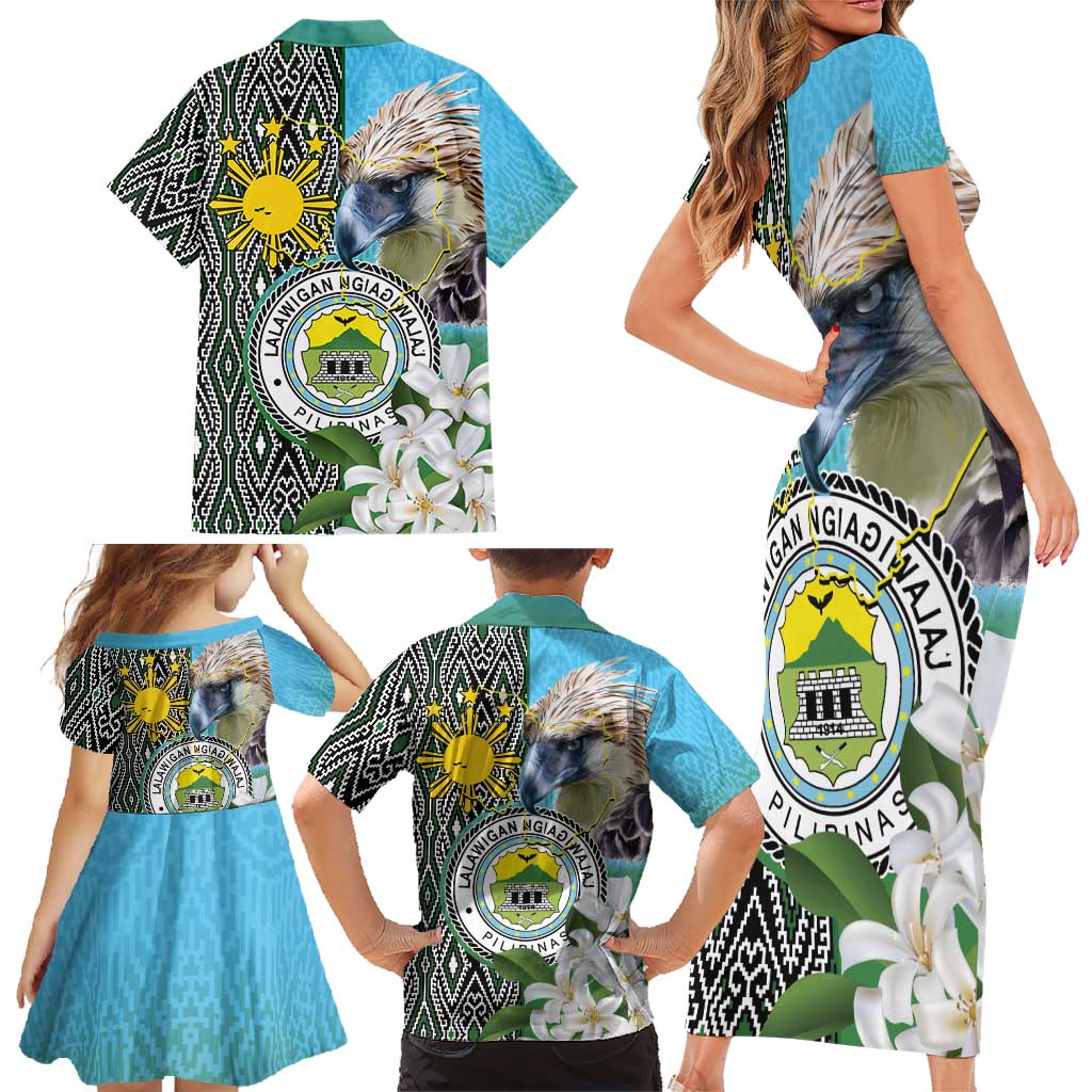 Cotabato Philippines Province Family Matching Short Sleeve Bodycon Dress and Hawaiian Shirt Filipino Eagle Sampaguita Tinalak Pattern