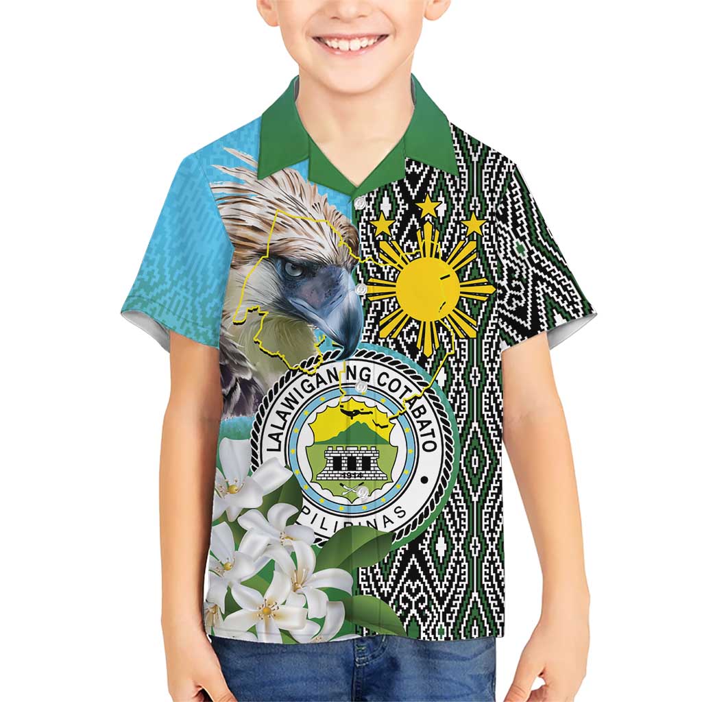 Cotabato Philippines Province Kid Hawaiian Shirt Filipino Eagle Sampaguita Tinalak Pattern LT14 Kid Blue - Polynesian Pride