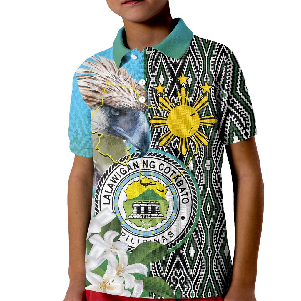 Cotabato Philippines Province Kid Polo Shirt Filipino Eagle Sampaguita Tinalak Pattern LT14 Kid Blue - Polynesian Pride
