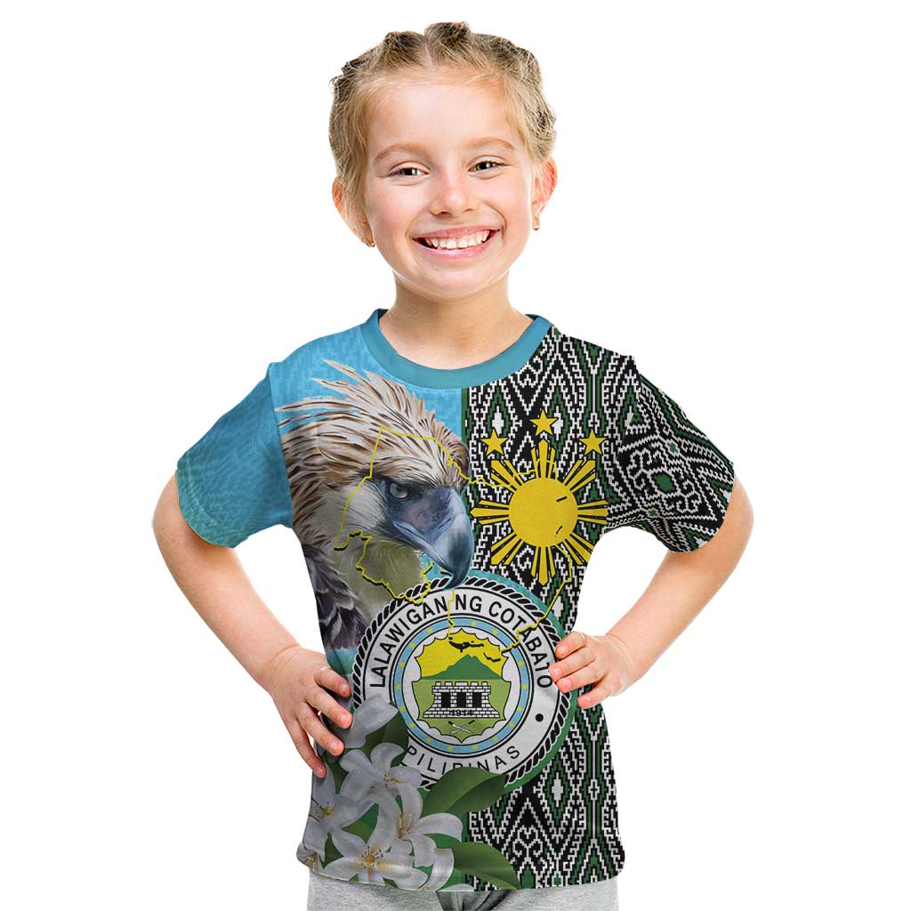 Cotabato Philippines Province Kid T Shirt Filipino Eagle Sampaguita Tinalak Pattern LT14 Blue - Polynesian Pride