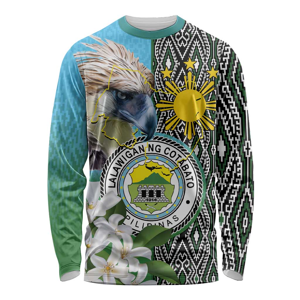 Cotabato Philippines Province Long Sleeve Shirt Filipino Eagle Sampaguita Tinalak Pattern LT14 Unisex Blue - Polynesian Pride