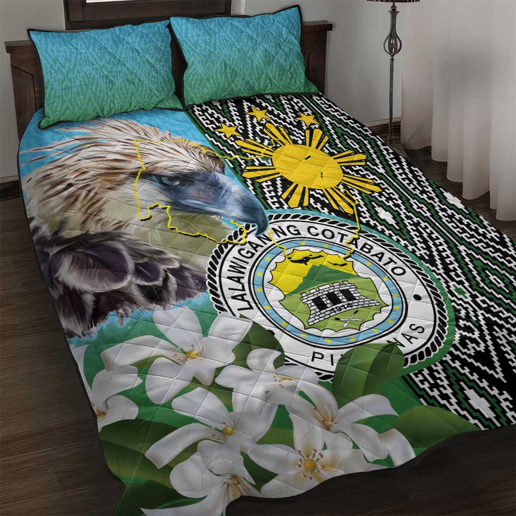 Cotabato Philippines Province Quilt Bed Set Filipino Eagle Sampaguita Tinalak Pattern LT14 Blue - Polynesian Pride